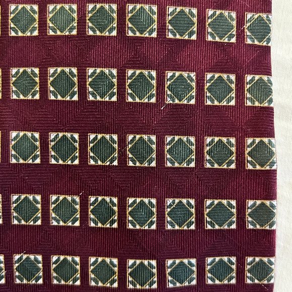 NEO Bill Blass 100% Silk Mens Tie Squares Necktie Wine Olive White Gold - Picture 3 of 8